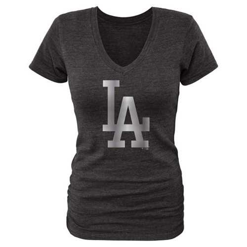 Women's Los Angeles Dodgers Fanatics Apparel Platinum Collection V-Neck Tri-Blend T-Shirt Black