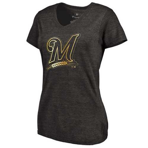 Women's Milwaukee Brewers Fanatics Apparel Gold Collection V-Neck Tri-Blend T-Shirt Black