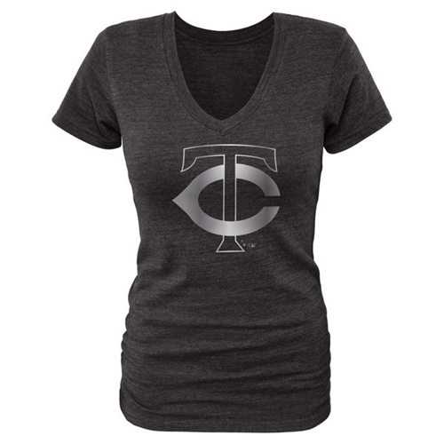 Women's Minnesota Twins Fanatics Apparel Platinum Collection V-Neck Tri-Blend T-Shirt Black