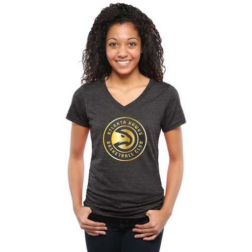 Women's Atlanta Hawks Gold Collection V-Neck Tri-Blend T-Shirt Black