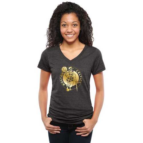 Women's Boston Celtics Gold Collection V-Neck Tri-Blend T-Shirt Black