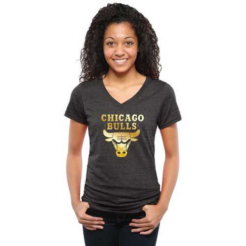 Women's Chicago Bulls Gold Collection V-Neck Tri-Blend T-Shirt Black
