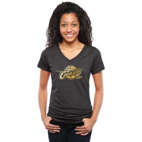 Women's Cleveland Cavaliers Gold Collection V-Neck Tri-Blend T-Shirt Black