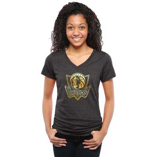 Women's Dallas Mavericks Gold Collection V-Neck Tri-Blend T-Shirt Black