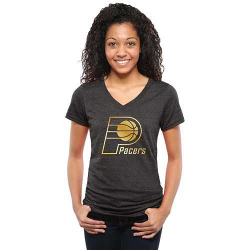 Women's Indiana Pacers Gold Collection V-Neck Tri-Blend T-Shirt Black