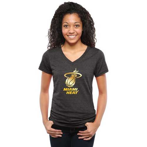 Women's Miami Heat Gold Collection V-Neck Tri-Blend T-Shirt Black