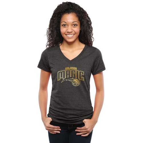Women's Orlando Magic Gold Collection V-Neck Tri-Blend T-Shirt Black
