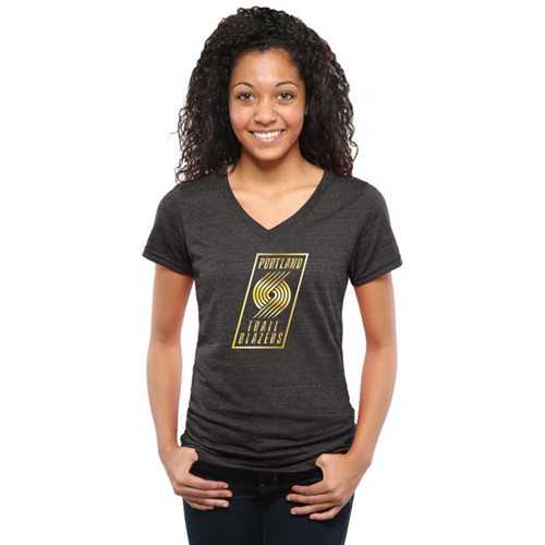 Women's Portland Trail Blazers Gold Collection V-Neck Tri-Blend T-Shirt Black