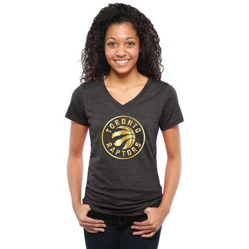 Women's Toronto Raptors Gold Collection V-Neck Tri-Blend T-Shirt Black