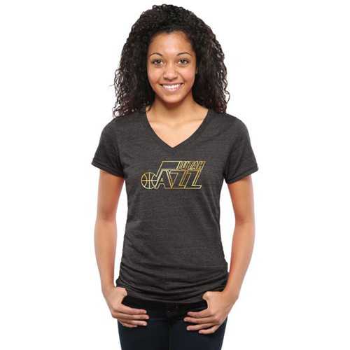 Women's Utah Jazz Gold Collection V-Neck Tri-Blend T-Shirt Black