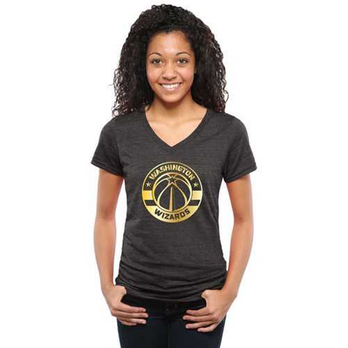 Women's Washington Wizards Gold Collection V-Neck Tri-Blend T-Shirt Black