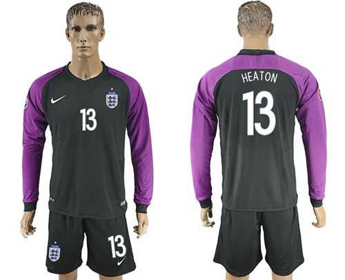 England #13 Heaton Black Long Sleeves Goalkeeper Soccer Country Jersey