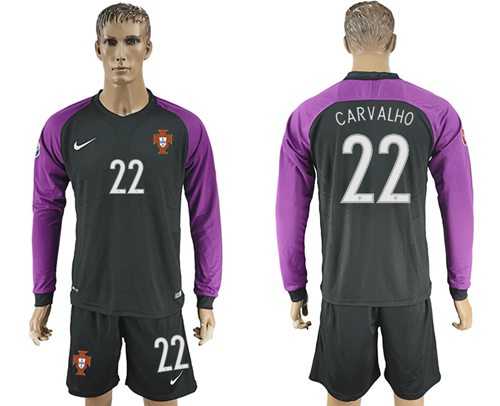 Portugal #22 Carvalho Black Goalkeeper Long Sleeves Soccer Country Jersey