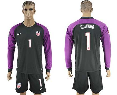 USA #1 Howard Black Goalkeeper Long Sleeves Soccer Country Jersey