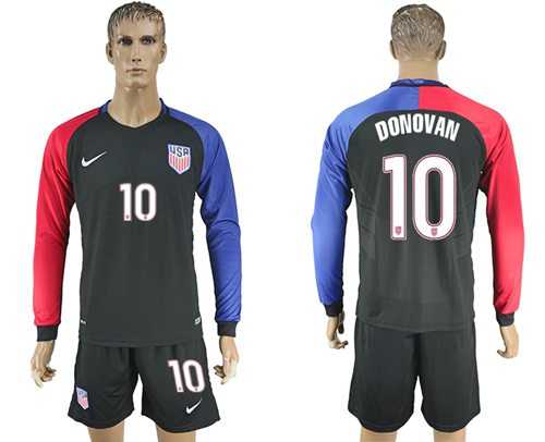 USA #10 Donovan Away Long Sleeves Soccer Country Jersey