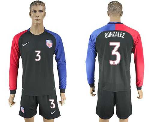 USA #3 Gonzalez Away Long Sleeves Soccer Country Jersey