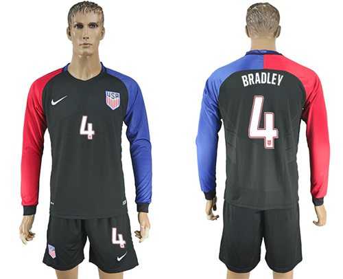 USA #4 Bradley Away Long Sleeves Soccer Country Jersey