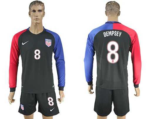 USA #8 Dempsey Away Long Sleeves Soccer Country Jersey
