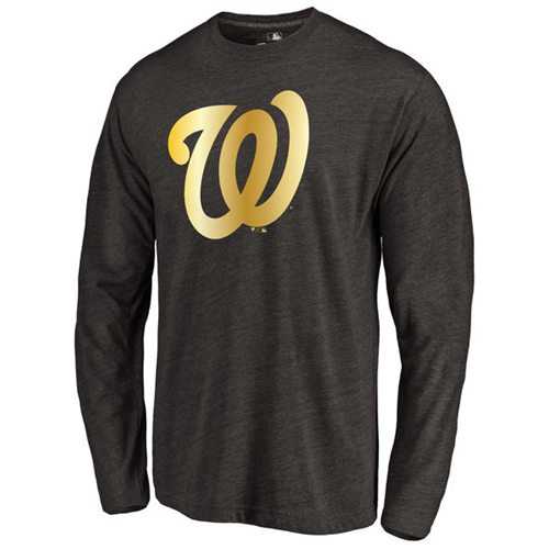 Washington Nationals Gold Collection Long Sleeve Tri-Blend T-Shirt Black