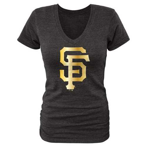 Women's San Francisco Giants Fanatics Apparel Gold Collection V-Neck Tri-Blend T-Shirt Black