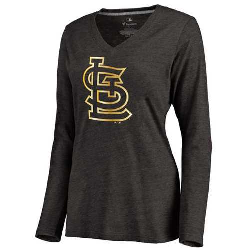 Women's St.Louis Cardinals Gold Collection Long Sleeve V-Neck Tri-Blend T-Shirt Black