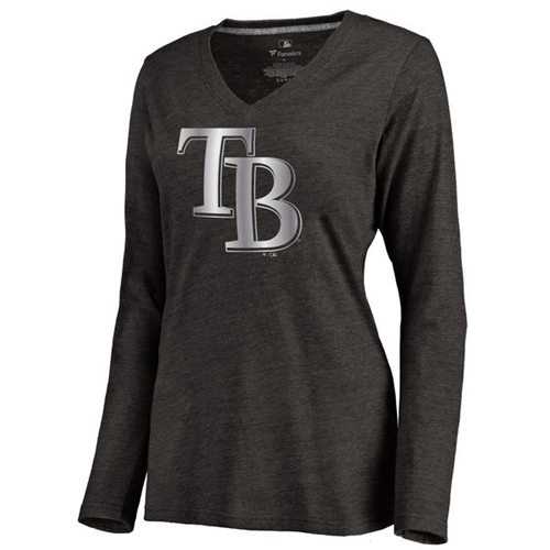 Women's Tampa Bay Rays Platinum Collection Long Sleeve V-Neck Tri-Blend T-Shirt Black