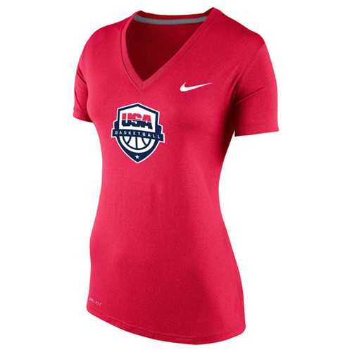 Women's Team USA Brand Basketball Performance V-Neck T-Shirt Red