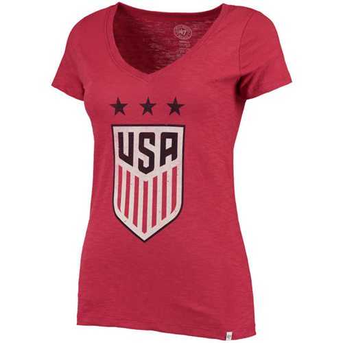 Women's Team USA Soccer '47 Three Stars Scrum V-Neck T-Shirt Red