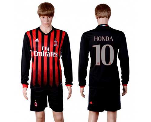 AC Milan #10 Honda Home Long Sleeves Soccer Club Jersey