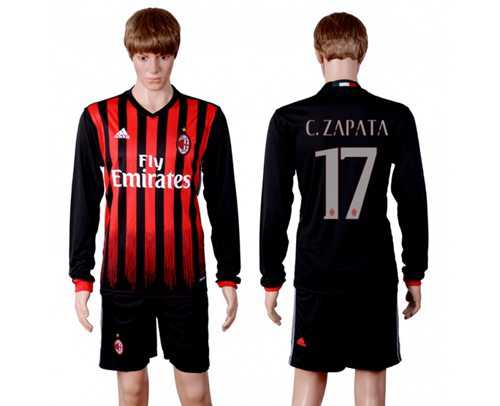 AC Milan #17 C.zapata Home Long Sleeves Soccer Club Jersey