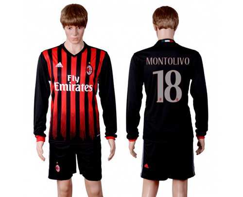 AC Milan #18 Montolivo Home Long Sleeves Soccer Club Jersey