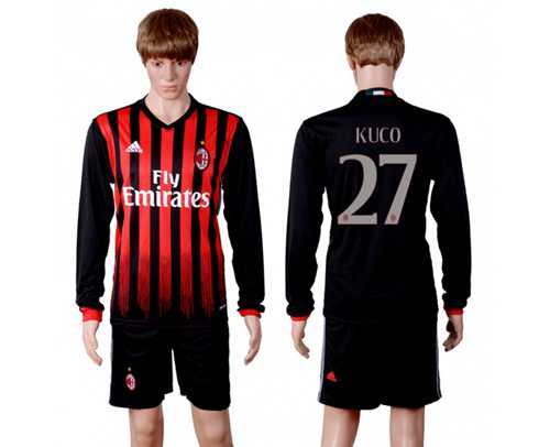 AC Milan #27 Kuco Home Long Sleeves Soccer Club Jersey