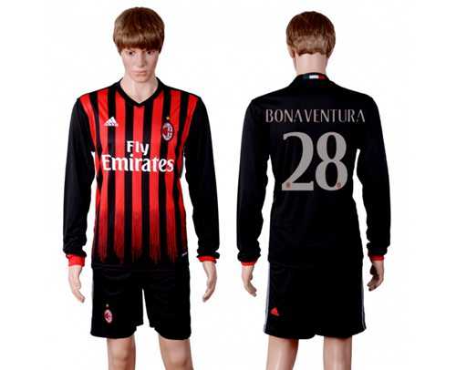AC Milan #28 Bonaventura Home Long Sleeves Soccer Club Jersey