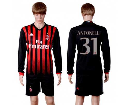 AC Milan #31 Antonelli Home Long Sleeves Soccer Club Jersey