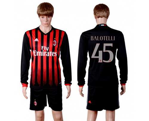 AC Milan #45 Balotelli Home Long Sleeves Soccer Club Jersey