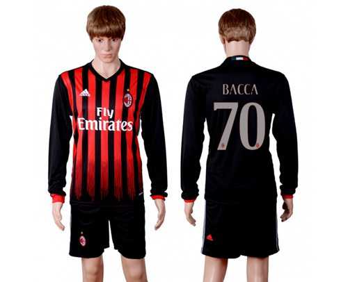 AC Milan #70 Bacca Home Long Sleeves Soccer Club Jersey