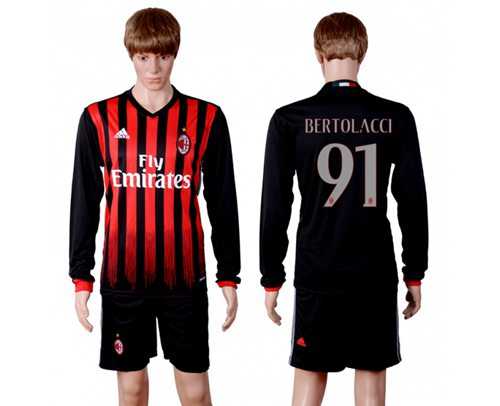 AC Milan #91 Bertolacci Home Long Sleeves Soccer Club Jersey