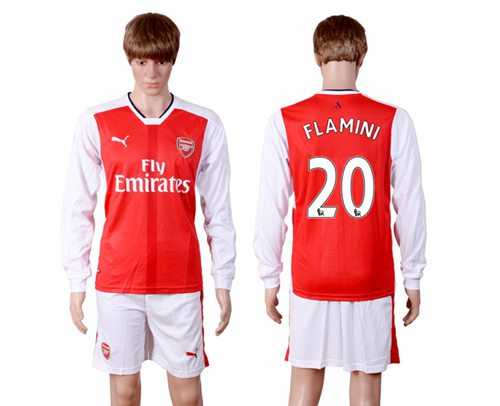 Arsenal #20 Flamini Red Home Long Sleeves Soccer Club Jersey