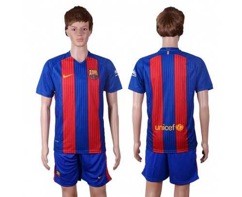 Barcelona Blank Home With Blue Shorts Soccer Club Jersey