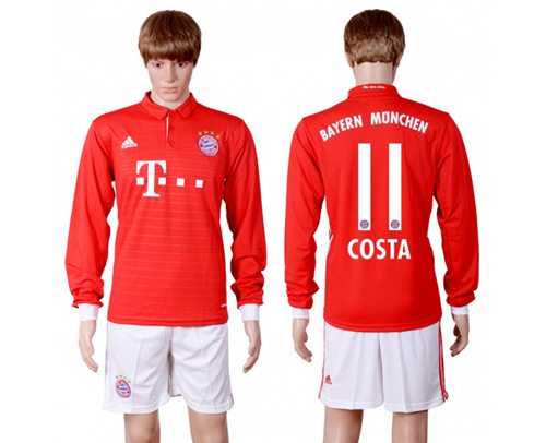 Bayern Munchen #11 Costa Home Long Sleeves Soccer Club Jersey