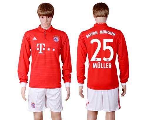Bayern Munchen #25 Muller Home Long Sleeves Soccer Club Jersey