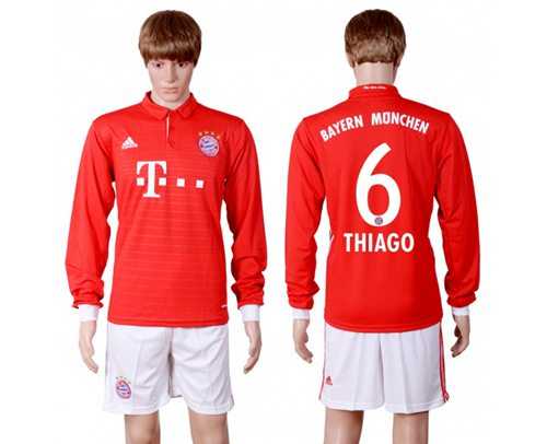 Bayern Munchen #6 Thiago Home Long Sleeves Soccer Club Jersey