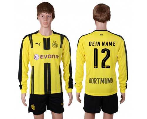 Dortmund #12 Dein Name Home Long Sleeves Soccer Club Jersey
