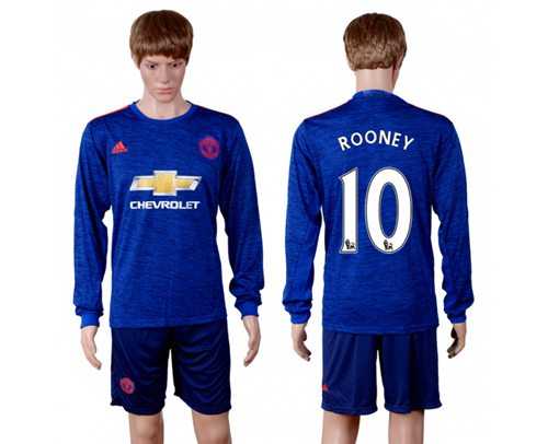 Manchester United #10 Rooney Away Long Sleeves Soccer Club Jersey