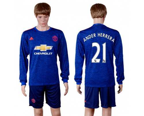 Manchester United #21 Ander Herrera Away Long Sleeves Soccer Club Jersey