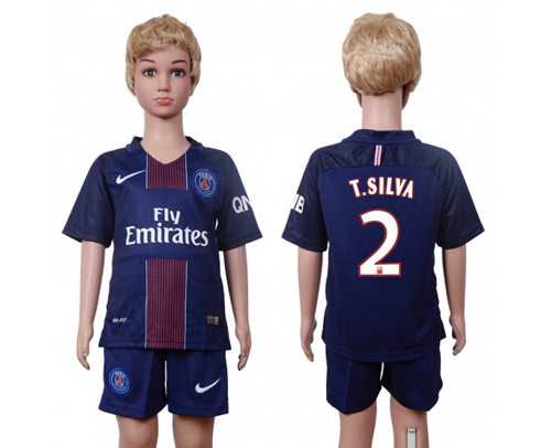 Paris Saint Germain #2 T.Silva Home Kid Soccer Club Jersey