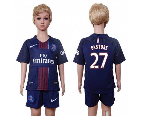 Paris Saint Germain #27 Pastore Home Kid Soccer Club Jersey