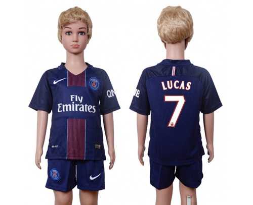 Paris Saint Germain #7 Lucas Home Kid Soccer Club Jersey