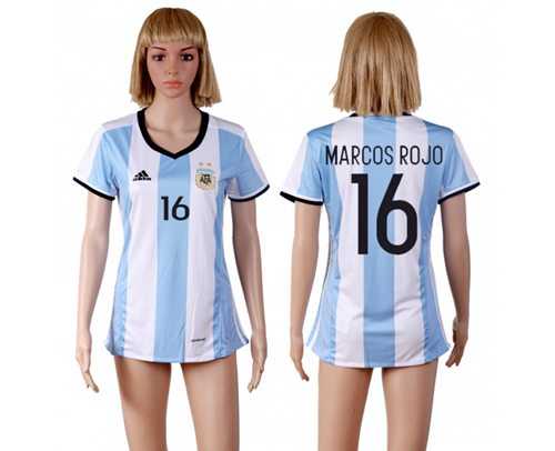 Women's Argentina #16 Marcos Rojo Home Soccer Country Jersey