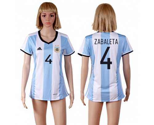 Women's Argentina #4 Zabaleta Home Soccer Country Jersey